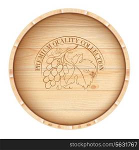 Wooden barrel with vine label isolated on white background. Vector illustration.