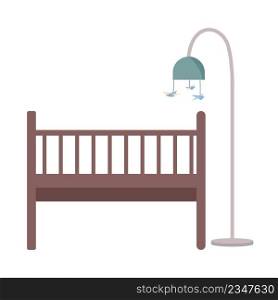 Wooden bed for newborn semi flat color vector object. Full sized item on white. Essential furniture for nursery. Infant baby crib simple cartoon style illustration for web graphic design and animation. Wooden bed for newborn semi flat color vector object