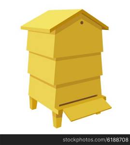 Wooden Beehive on a white background. Traditional beehive. Cartoon illustration of a &#xA;beehive. Stock vector
