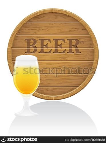 wooden beer barrel and glass vector illustration EPS10 isolated on white background