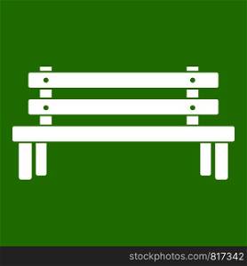Wooden bench icon white isolated on green background. Vector illustration. Wooden bench icon green