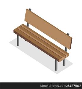 Wooden Bench vector illustration in isometric projection. Park furniture picture for architectural concepts, web, app icons, infographics, logotype design. Isolated on white background. . Wooden Bench Illustration in Isometric Projection.. Wooden Bench Illustration in Isometric Projection.