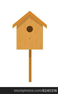 Wooden birdhouse on a white background isolate. Small house for birds in Cartoon style. &#xA;Birdhouse illustration. Stock vector