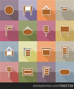wooden board flat icons vector illustration isolated on background
