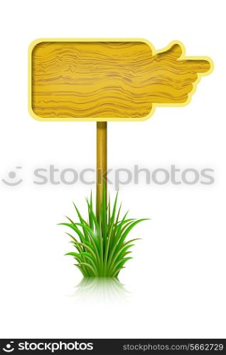 Wooden board in the shape of a hand and grass isolated on white background. Vector illustration. &#xA;