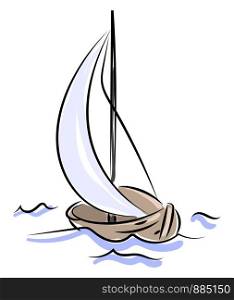 Wooden boat sailing, illustration, vector on white background.