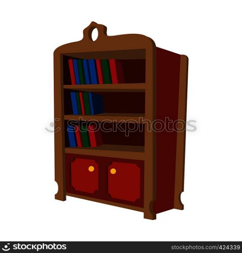 Wooden bookcase cartoon icon on a white background. Wooden bookcase cartoon icon
