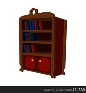 Wooden bookcase cartoon icon on a white background. Wooden bookcase cartoon icon