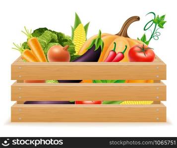 wooden box with fresh and healthy vegetables vector illustration isolated on white background
