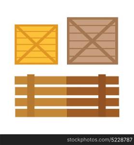 Wooden boxes vector. Flat design. Traditional containers from boards for storage and products transportation. Illustration for agricultural, shipping concepts illustrating.. Wooden Boxes Vector Illustration in Flat Design.