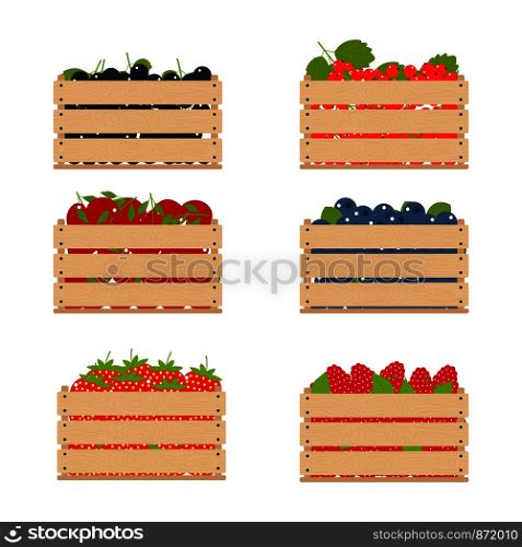 Wooden boxes with fruits collected from the farm. Packed organic fruits. Wooden boxes with fruits collected from the farm.