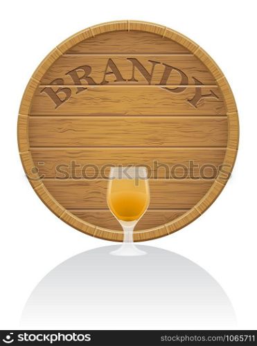 wooden brandy barrel and glass vector illustration EPS10 isolated on white background