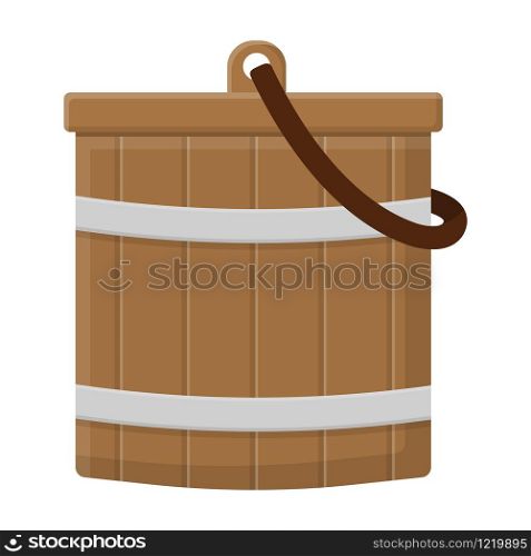 Wooden bucket empty or with water milk for gardening farm isolated on white background. Cartoon style. Vector illustration for any design.