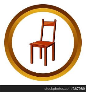 Wooden chair vector icon in golden circle, cartoon style isolated on white background. Wooden chair vector icon