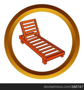 Wooden chaise lounge vector icon in golden circle, cartoon style isolated on white background. Wooden chaise lounge vector icon