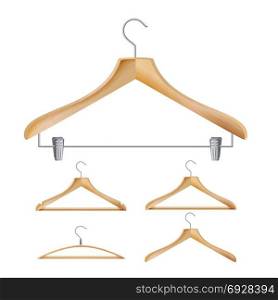 Wooden Clothes Hangers Vector. Wooden Clothes Hangers Vector. Illustration Of Classic Clothes Hanger Isolated