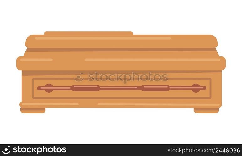 Wooden coffin semi flat color vector object. Funeral service. Memorial product. Burial container. Full sized item on white. Simple cartoon style illustration for web graphic design and animation. Wooden coffin semi flat color vector object