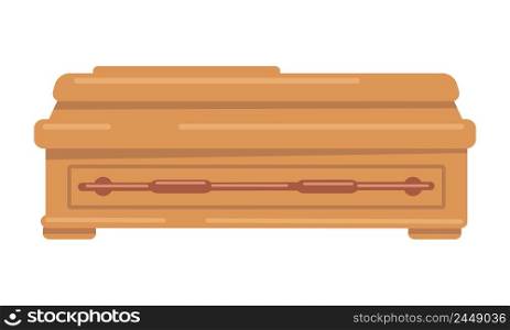 Wooden coffin semi flat color vector object. Funeral service. Memorial product. Burial container. Full sized item on white. Simple cartoon style illustration for web graphic design and animation. Wooden coffin semi flat color vector object