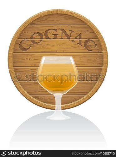 wooden cognac barrel and glass vector illustration EPS10 isolated on white background