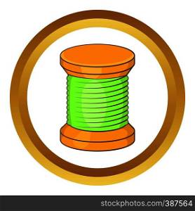 Wooden coil vector icon in golden circle, cartoon style isolated on white background. Wooden coil vector icon