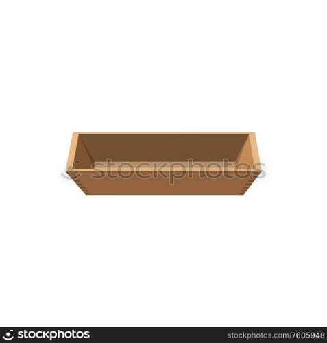 Wooden crate top view isolated shipping box. Vector empty transportation packaging mockup. Empty packaging mockup isolated wooden crate