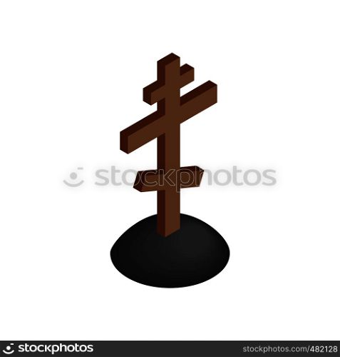 Wooden cross tombstone isometric 3d icon on a white background. Wooden cross tombstone isometric 3d icon