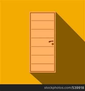 Wooden door icon in flat style on a yellow background. Wooden door icon, flat style