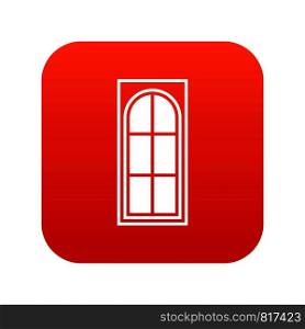 Wooden door with glass icon digital red for any design isolated on white vector illustration. Wooden door with glass icon digital red
