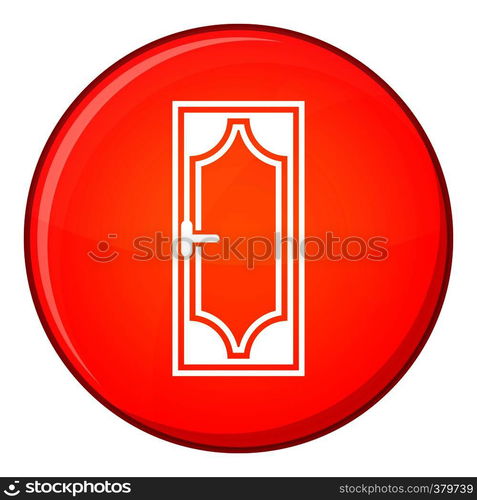 Wooden door with glass icon in red circle isolated on white background vector illustration. Wooden door with glass icon, flat style