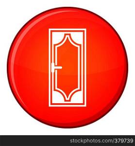 Wooden door with glass icon in red circle isolated on white background vector illustration. Wooden door with glass icon, flat style