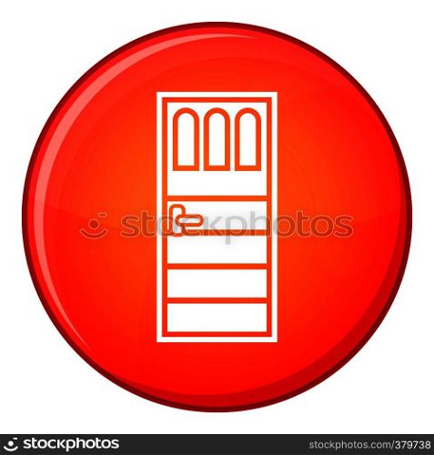 Wooden door with three glasses icon in red circle isolated on white background vector illustration. Wooden door with three glasses icon, flat style