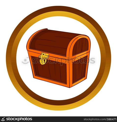 Wooden dower chest vector icon in golden circle, cartoon style isolated on white background. Wooden dower chest vector icon