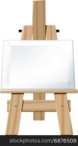 Wooden easel with blank canvas face directed towards the viewer