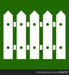 Wooden fence icon white isolated on green background. Vector illustration. Wooden fence icon green