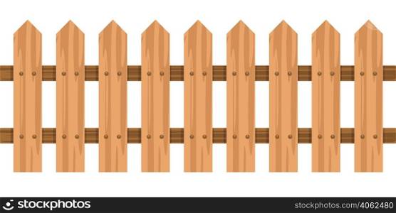 Wooden fence isolated on white background. Garden fence cartoon. Timber gate. Vector stock