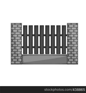 Wooden fence with brick pillars icon in monochrome style isolated on white background vector illustration. Wooden fence with brick pillars icon monochrome