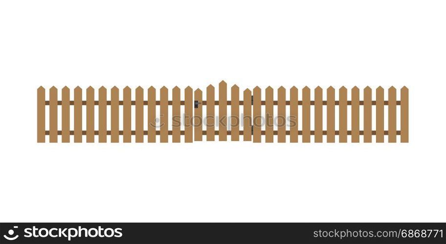 Wooden fence with gate. Wooden fence with garden gate in flat style.