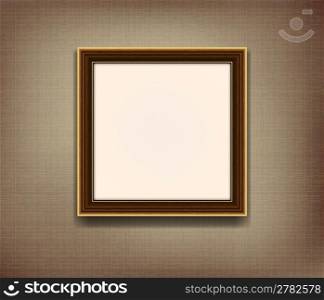 Wooden frame for photo on the fabric background