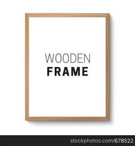 Wooden frame template. Realistic vertical photo frame isolated on white.. Wooden photo frame
