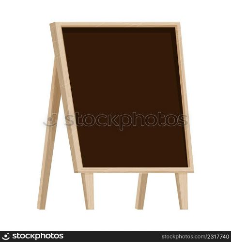 Wooden frame with chalkboard, empty design, textured and detailed in cartoon style isolated on white background stock vector illustration. Outdoor black board, advertising template, commercial stand. 