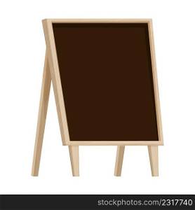 Wooden frame with chalkboard, empty design, textured and detailed in cartoon style isolated on white background stock vector illustration. Outdoor black board, advertising template, commercial stand. 