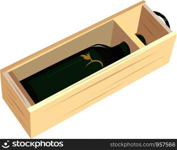 wooden gift box containing black wine bottle