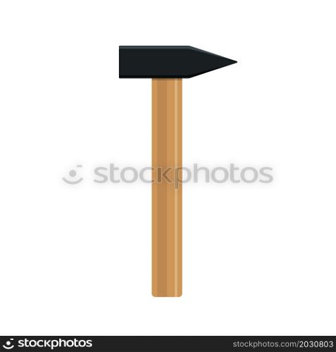 Wooden hammer with handle. Iron sledge. Big sledgehammer. Icon of tool. Mallet for carpenter, repair and mason. Hammer for construction of house. Illustration for building. Sledge isolated. Vector.