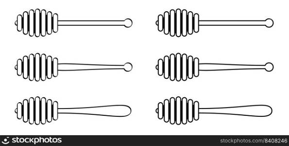 Wooden honey stick, honey dipper. Healthy food and diet concept. Honey spoon logo or icon. Of the beehive, honeycomb.
