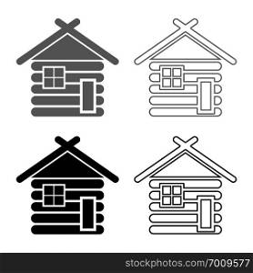 Wooden house Barn with wood Modular log cabins Wood cabin modular homes icon set grey black color vector illustration outline flat style simple image