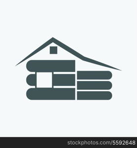 Wooden house icon on white background - Vector illustration