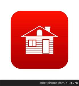 Wooden log house icon digital red for any design isolated on white vector illustration. Wooden log house icon digital red