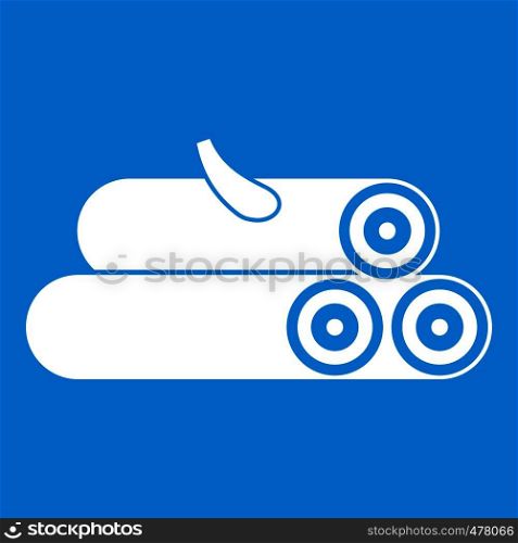 Wooden logs icon white isolated on blue background vector illustration. Wooden logs icon white