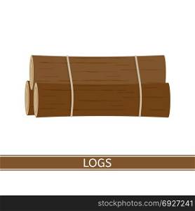 Wooden Logs Isolated. Vector illustration of wooden pile of logs isolated on white background. Firewood tied with rope in flat style.