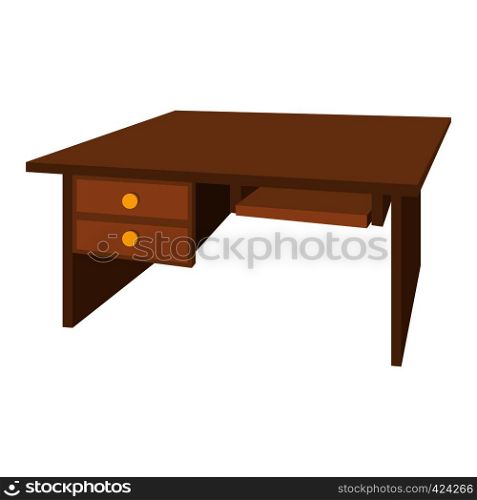 Wooden office desk cartoon icon on a white background. Wooden office desk cartoon icon